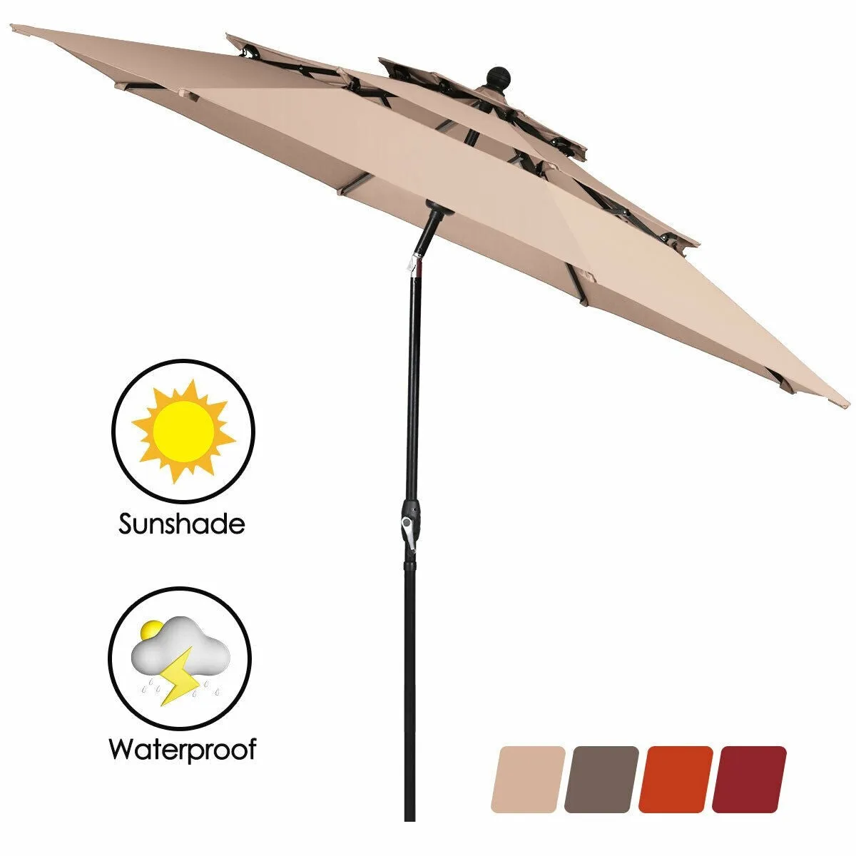 10ft 3 Tier Outdoor Patio Umbrella - Beige