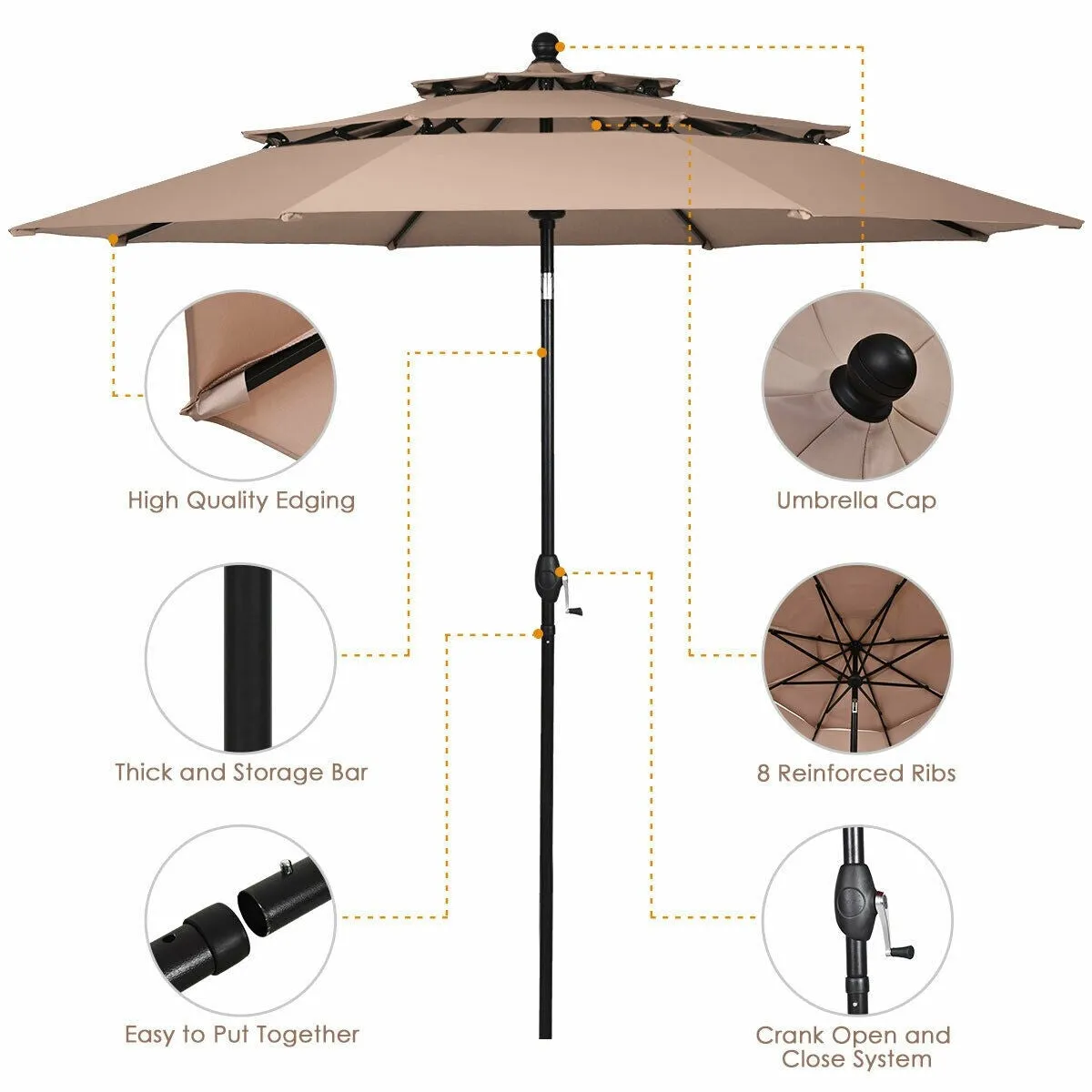 10ft 3 Tier Outdoor Patio Umbrella - Beige