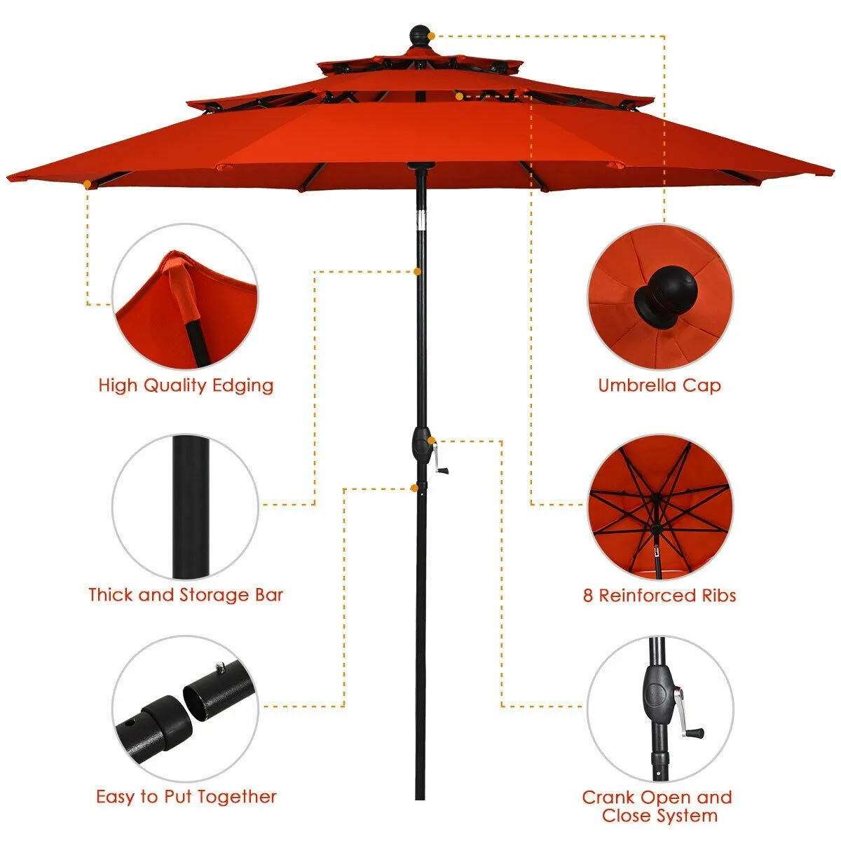 10ft 3 Tier Outdoor Patio Umbrella - Orange