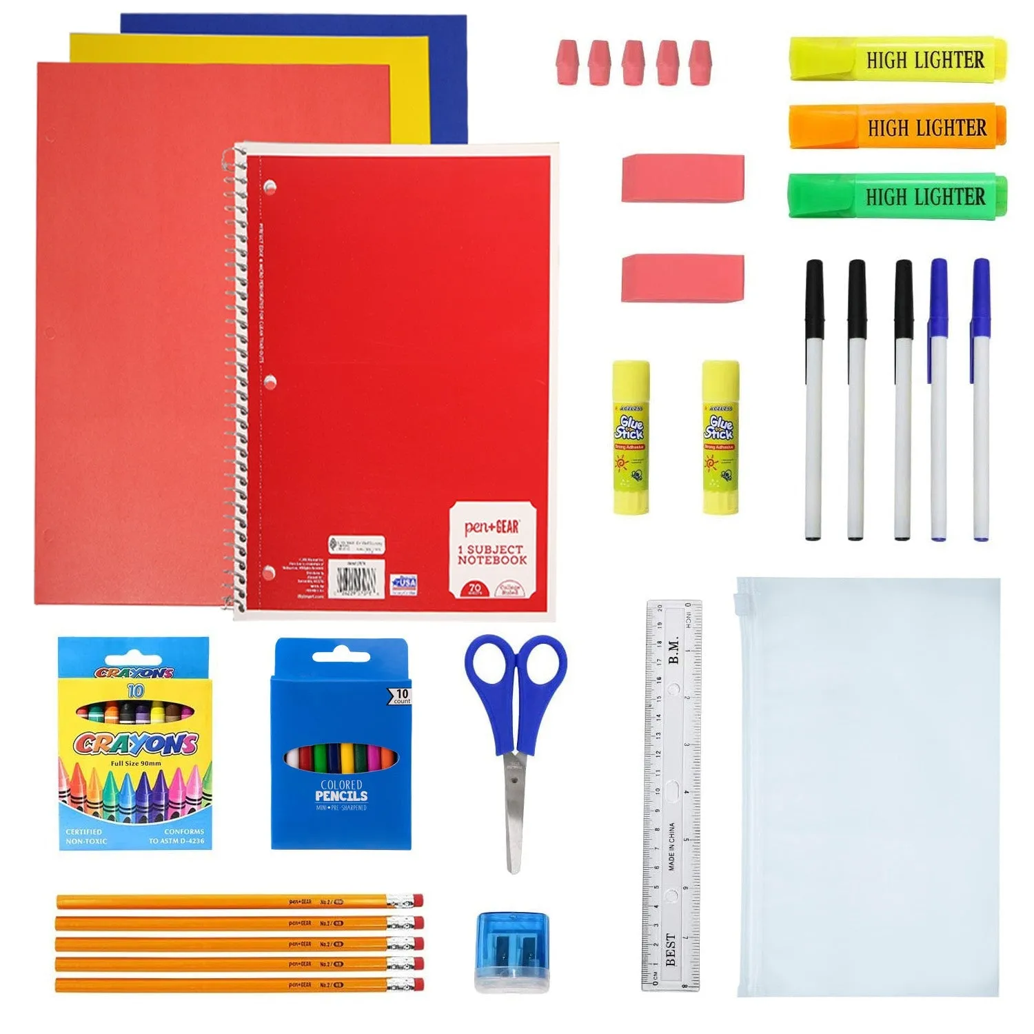 12 Wholesale Random Color 17" Backpacks and 12 Bulk School Supply Kits of Your Choice