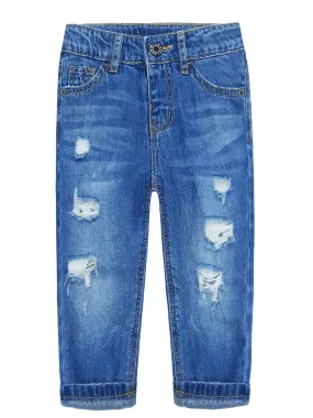 Baby Girl Boy Elastic Band Inside Ripped Denim Pants