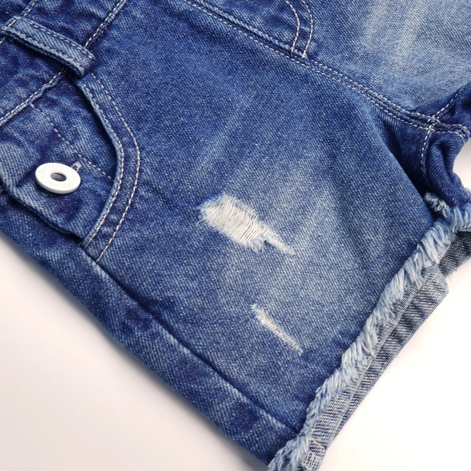 Baby Girls Denim Shortalls, Little Boys Ripped Raw Edge Hem Jeans Summer Shortalls