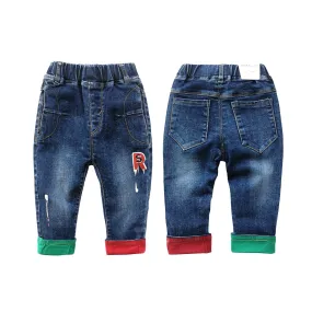 Baby Letter Embroidered Elastic Cuffed Jeans Pants