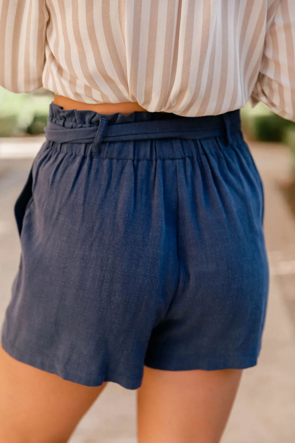 Bayside Stroll Navy Paperbag Linen Shorts FINAL SALE