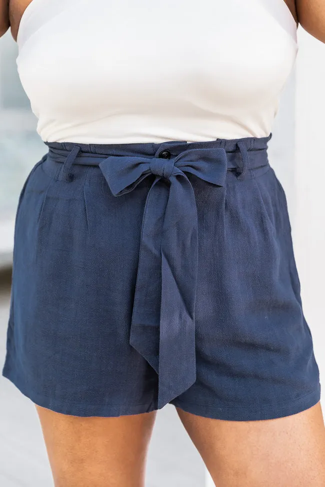 Bayside Stroll Navy Paperbag Linen Shorts FINAL SALE