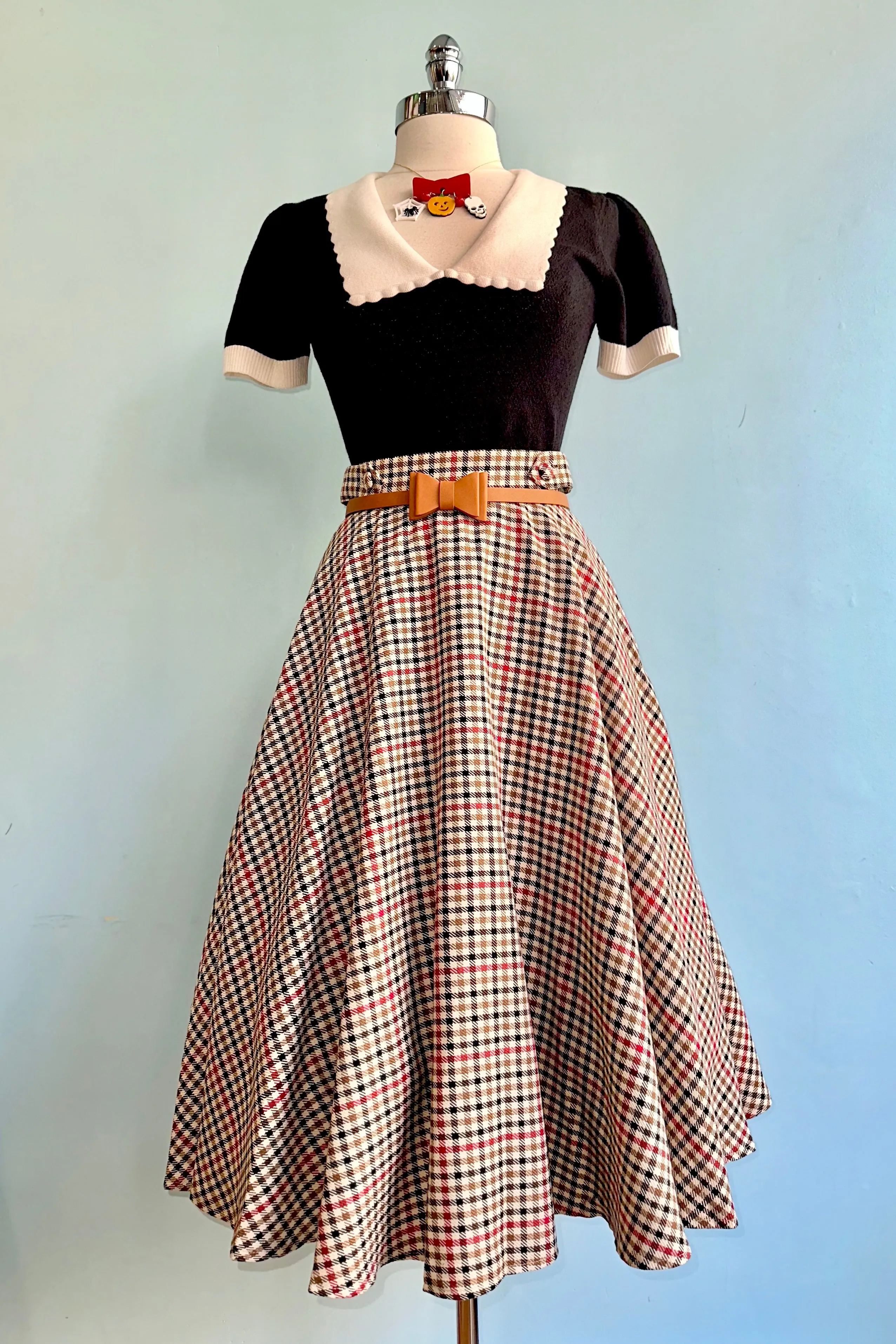 Beige Plaid Hilda Circle Skirt by Banned