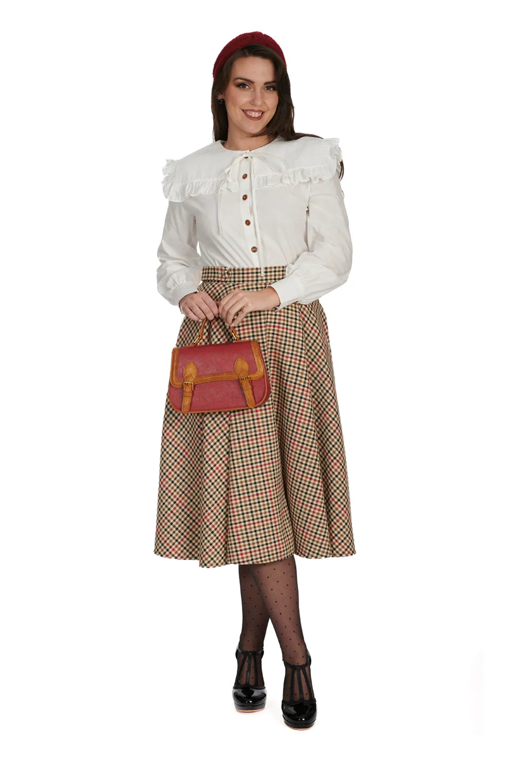 Beige Plaid Hilda Circle Skirt by Banned