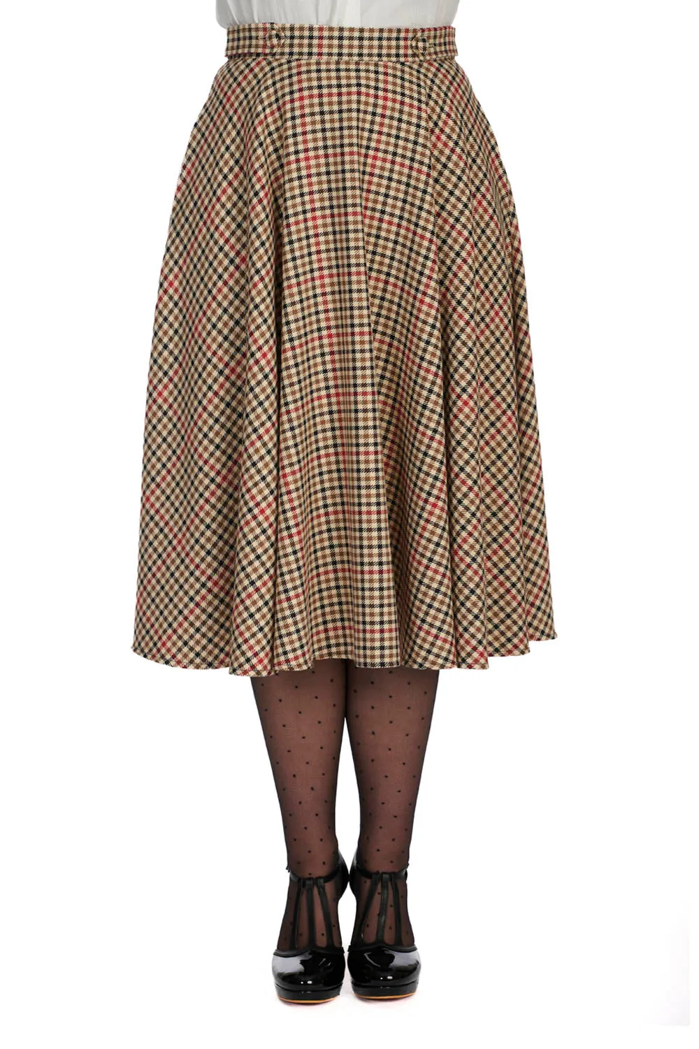 Beige Plaid Hilda Circle Skirt by Banned