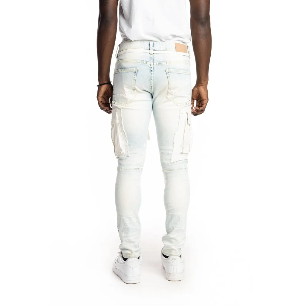 Belted Cargo Fashion Jeans - Plaster Blue