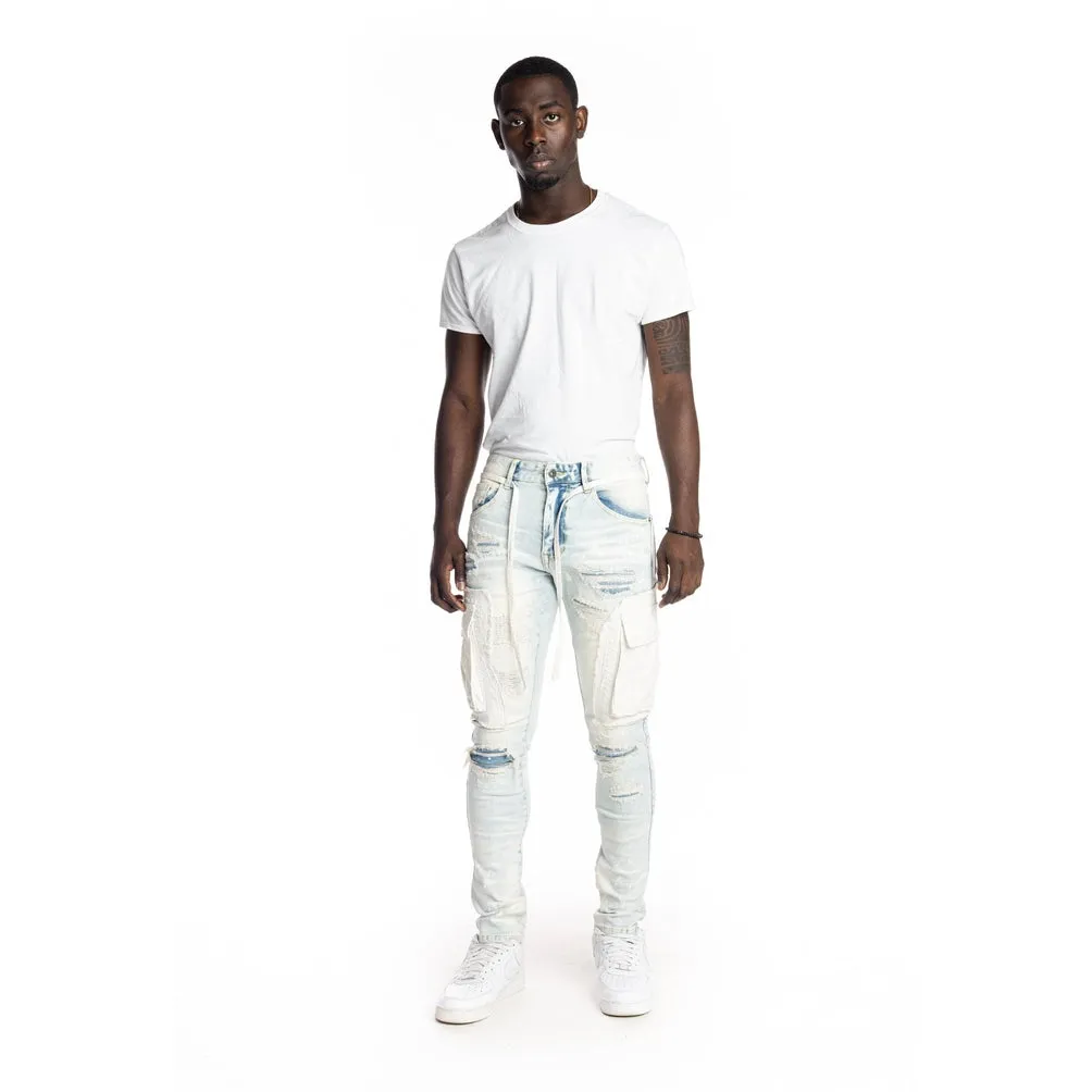 Belted Cargo Fashion Jeans - Plaster Blue