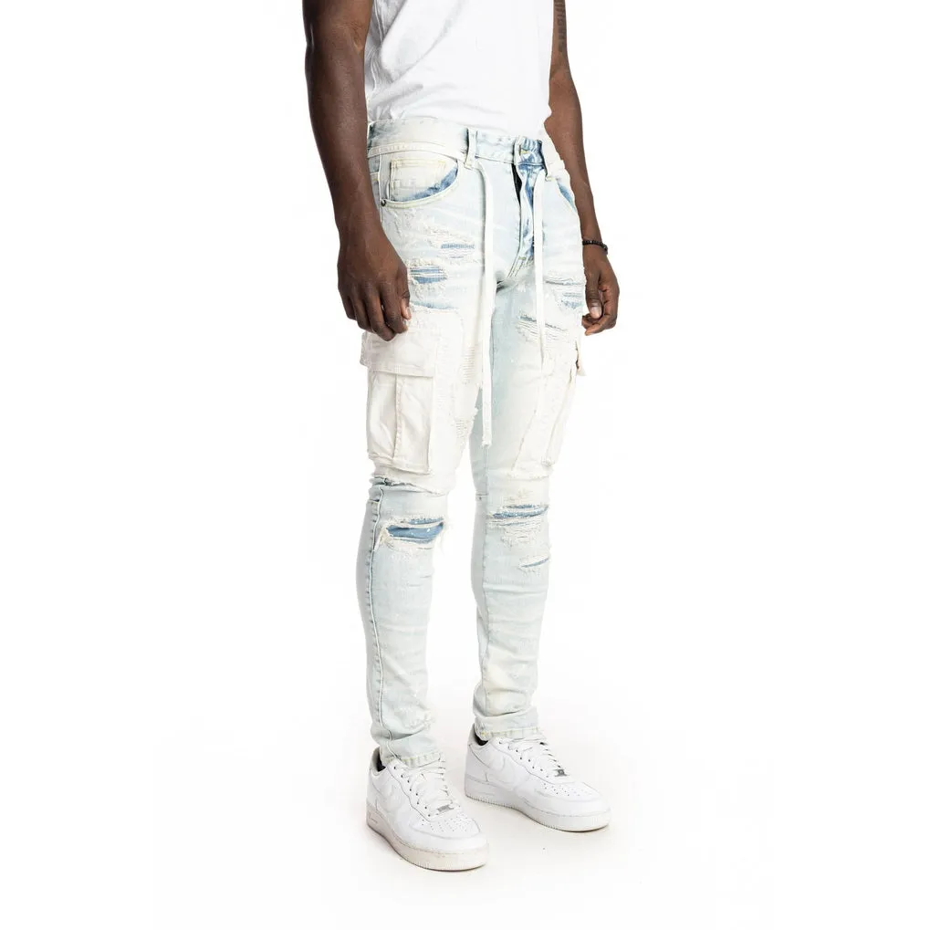 Belted Cargo Fashion Jeans - Plaster Blue