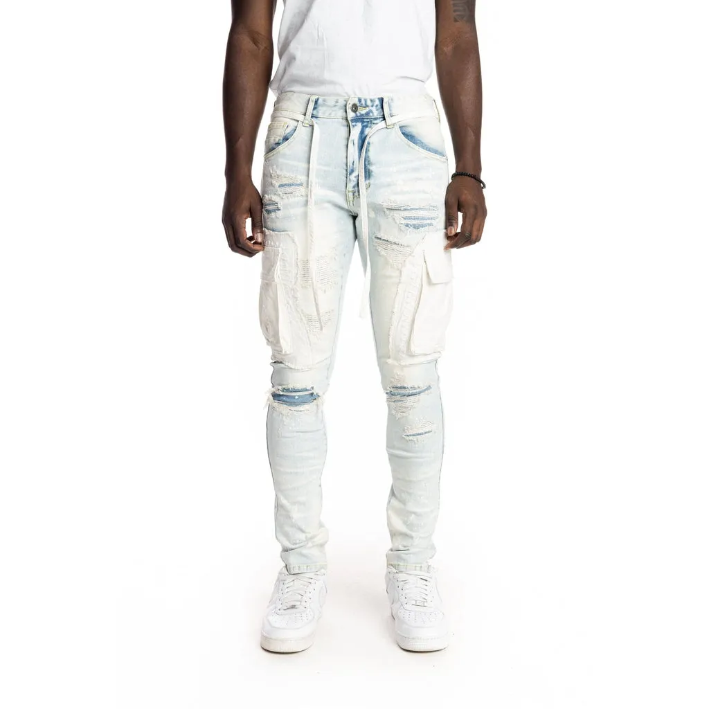 Belted Cargo Fashion Jeans - Plaster Blue