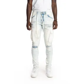 Belted Cargo Fashion Jeans - Plaster Blue