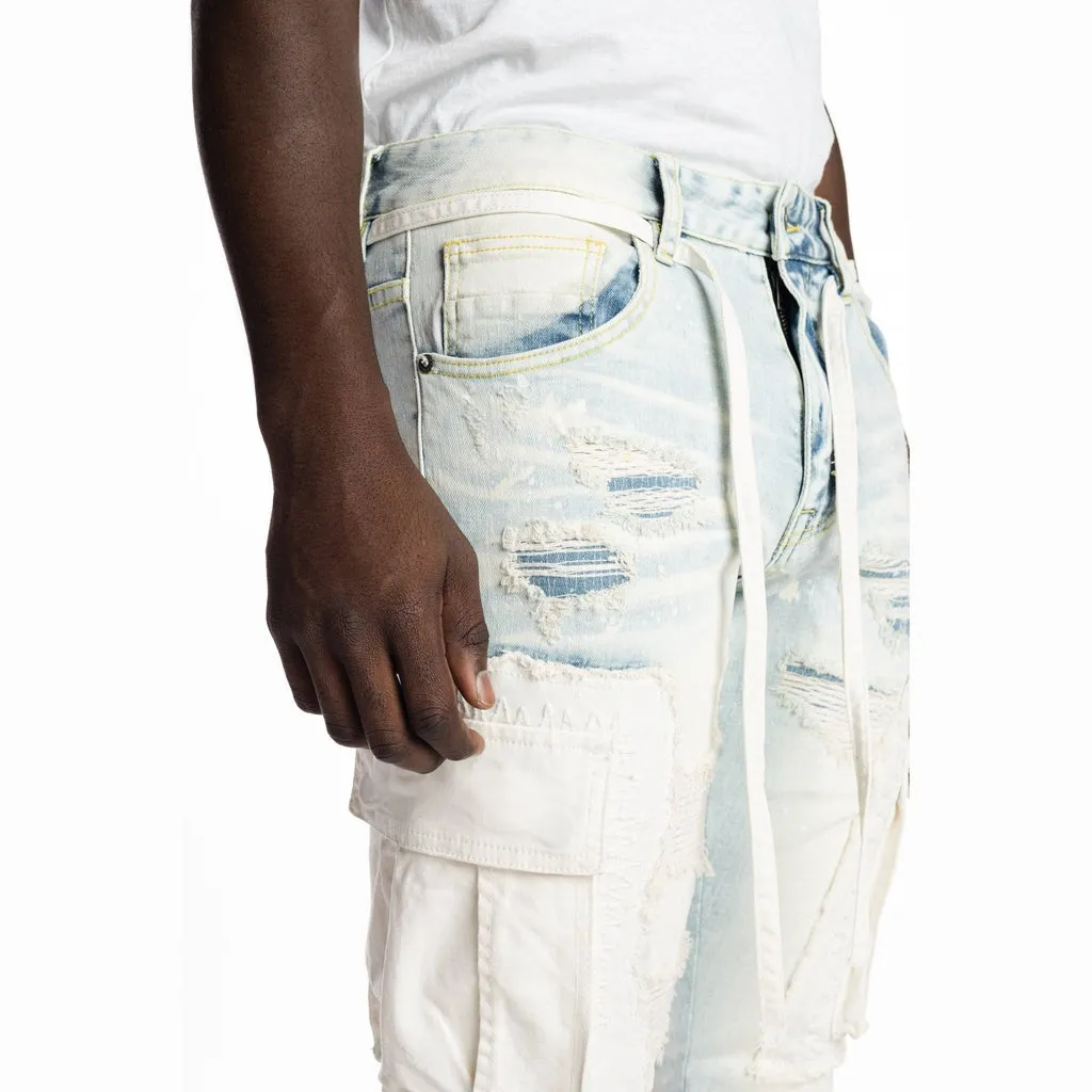 Belted Cargo Fashion Jeans - Plaster Blue