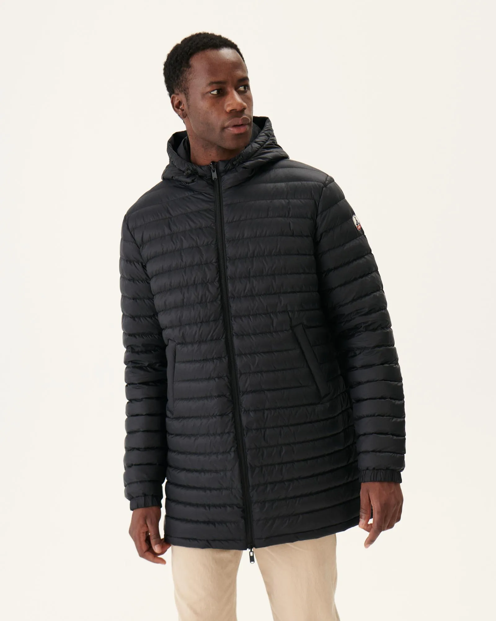 Black Amsterdam long reversible hooded puffer jacket