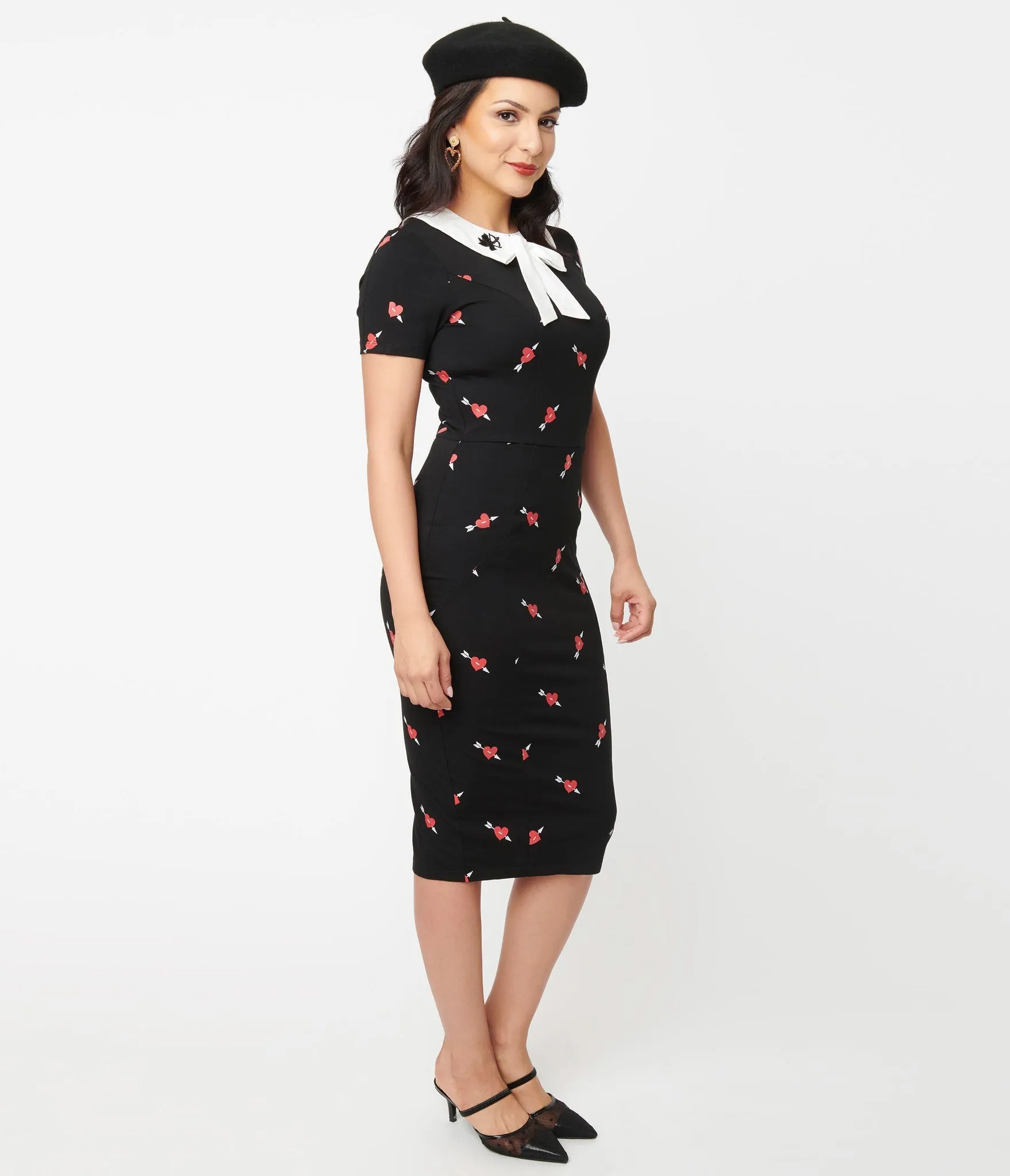 Black and Pierced Heart Print Renata Pencil Dress