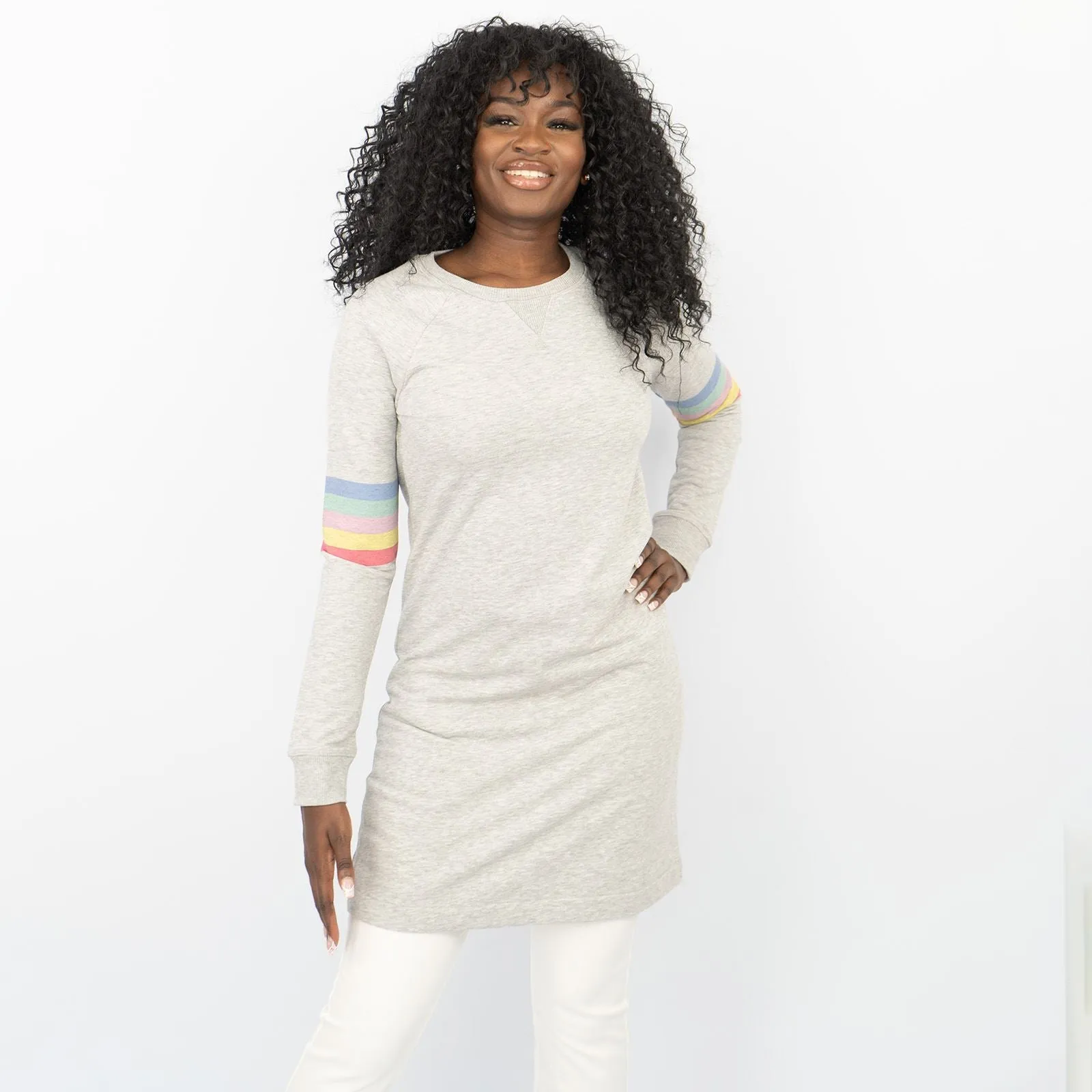 Boden Hannah Rainbow Sweatshirt Long Sleeve Jersey Short Dress