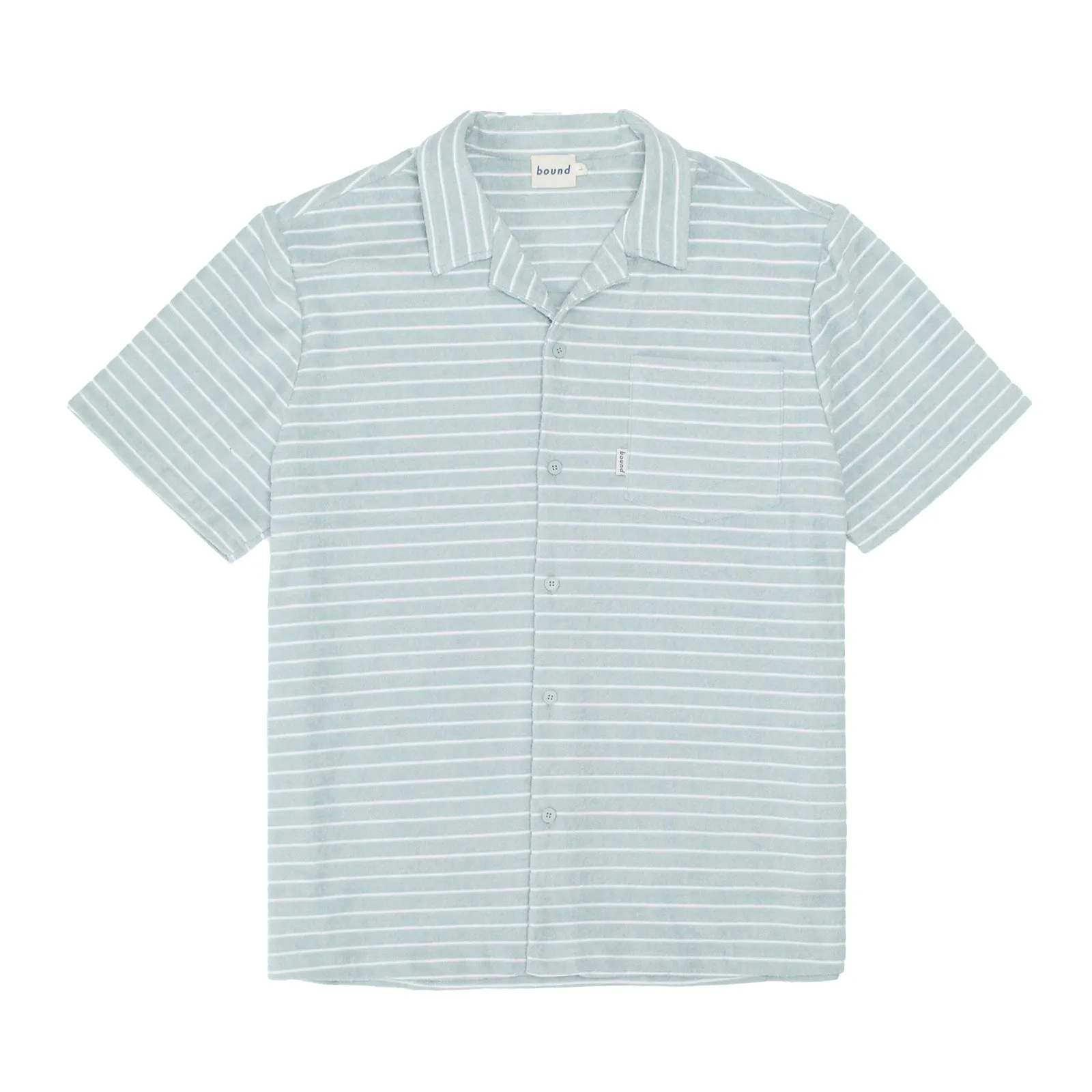 bound Stripe Terry Towel SS Cotton Shirt - Light Blue