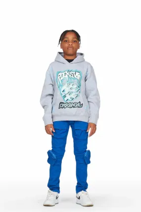 Boys Luke Grey/Blue Cargo Jean Hoodie Set