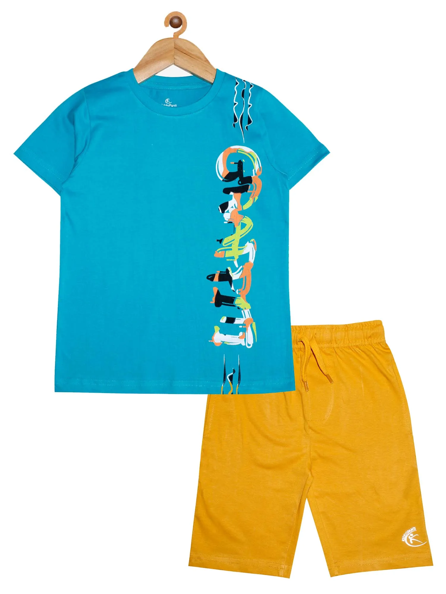 Boys Printed Tee & Knee length Basic Short Set