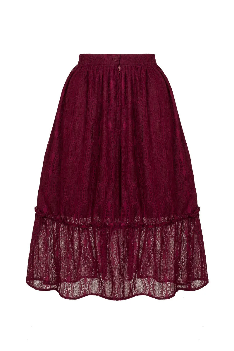 Burgundy Lace Rhea Skirt by Hell Bunny