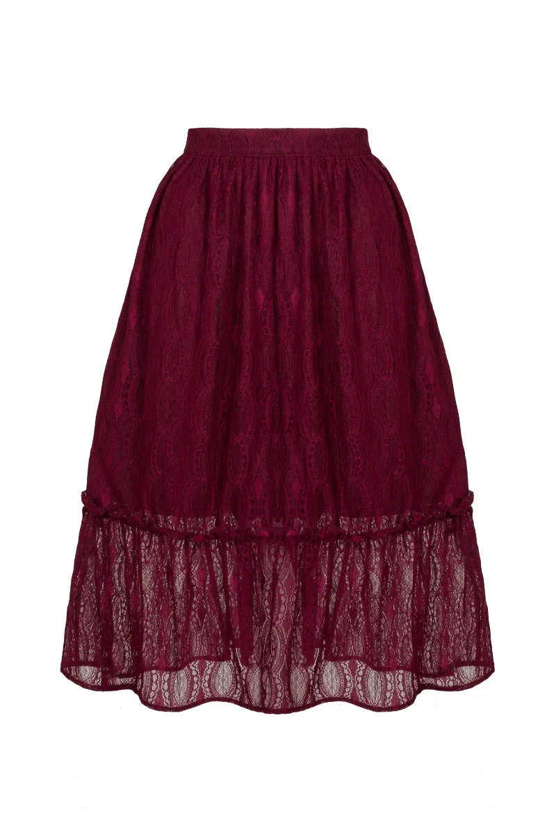 Burgundy Lace Rhea Skirt by Hell Bunny