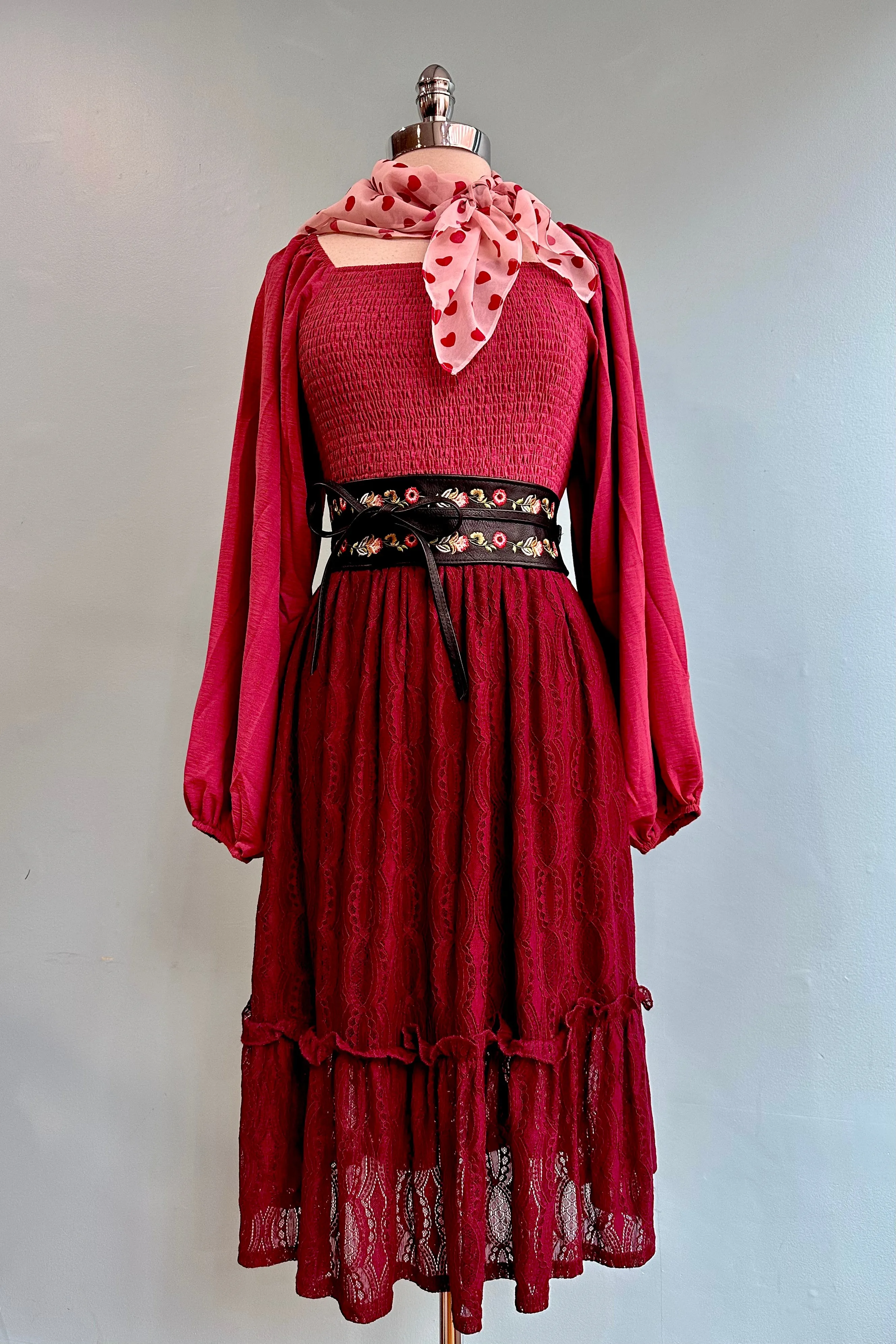 Burgundy Lace Rhea Skirt by Hell Bunny