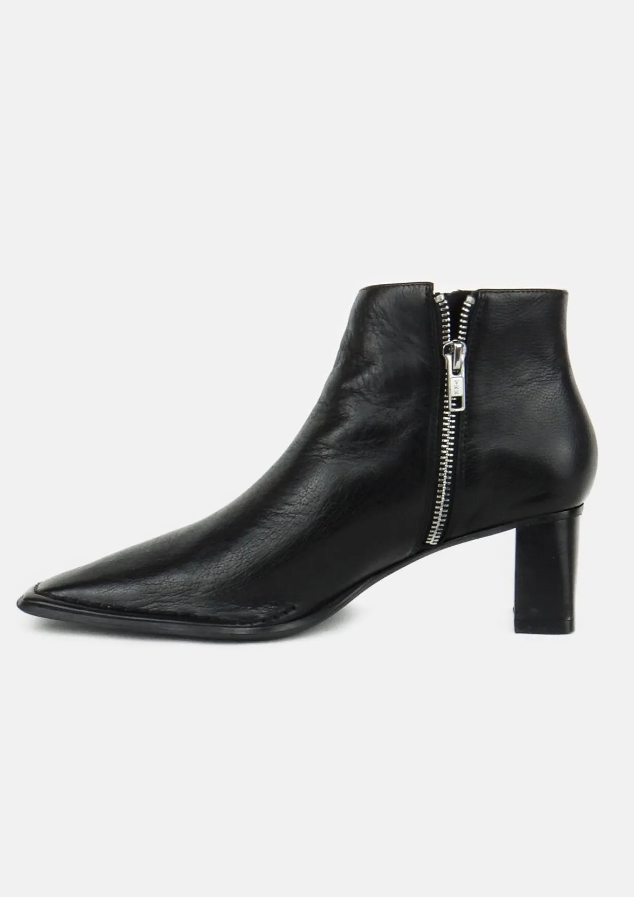 Cardia Heeled Black Leather Pointed Boot with Side Zip