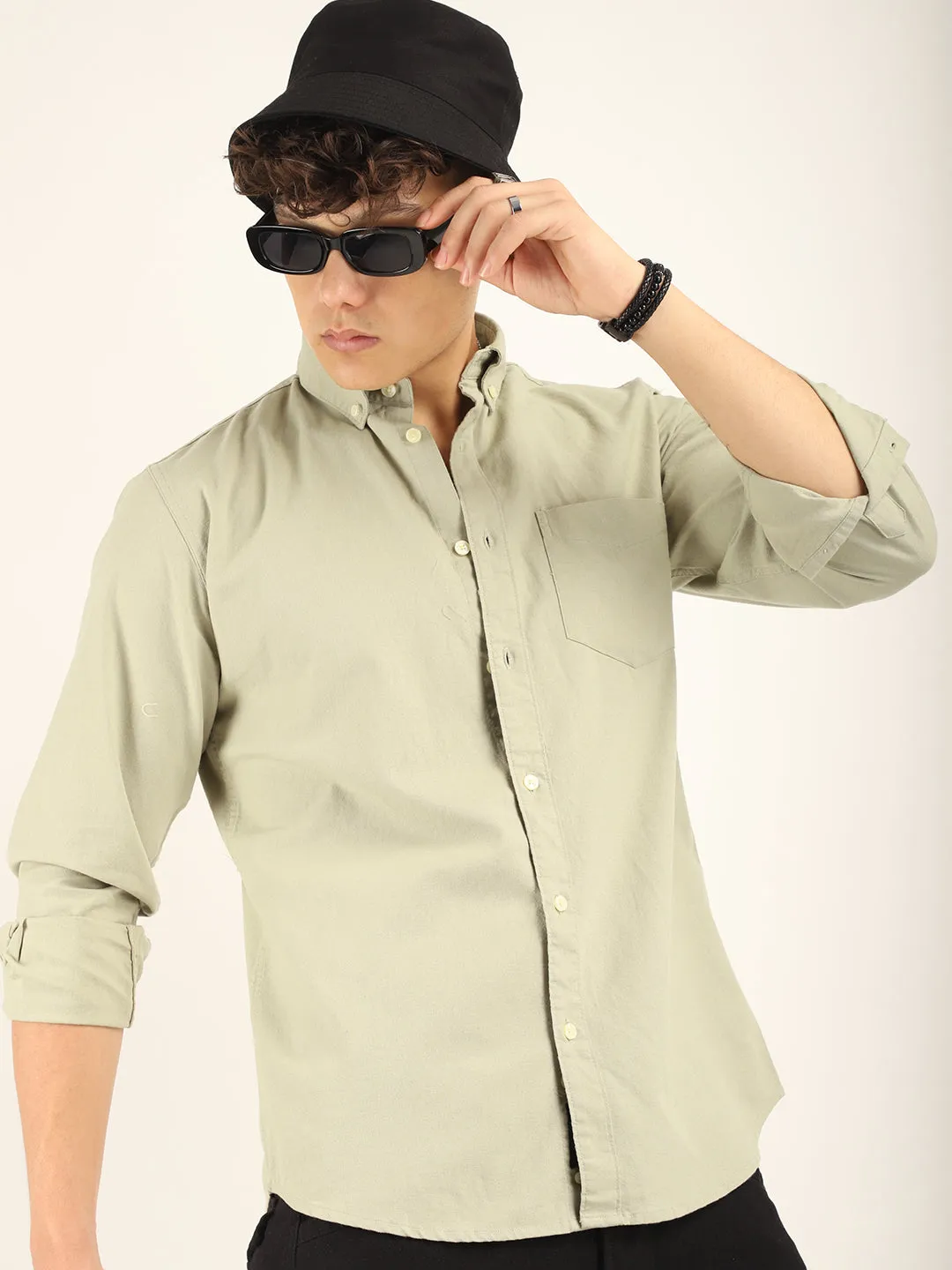 Carlo Oxford Mint Green Full Sleeves Shirt