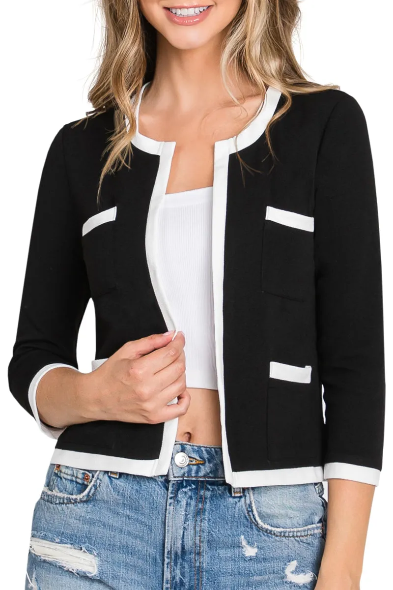 COLLARLESS LONG SLEEVE OPEN BLAZER