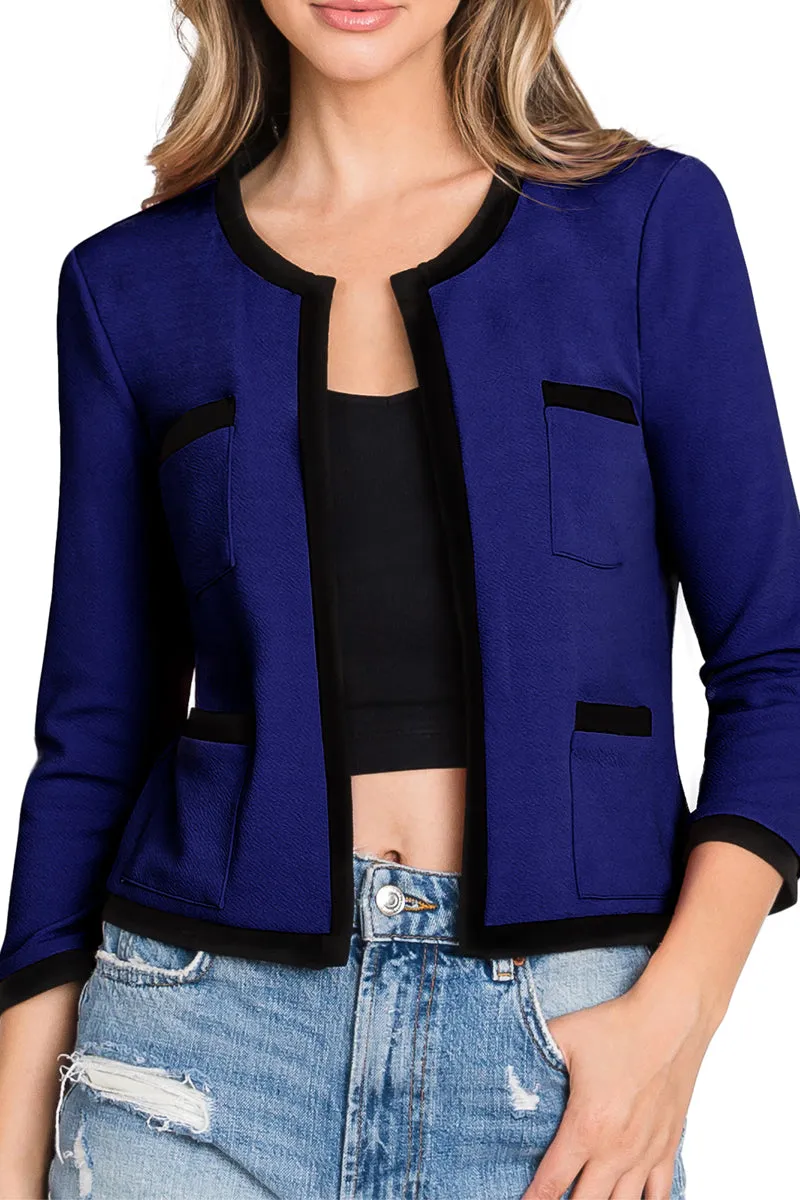 COLLARLESS LONG SLEEVE OPEN BLAZER