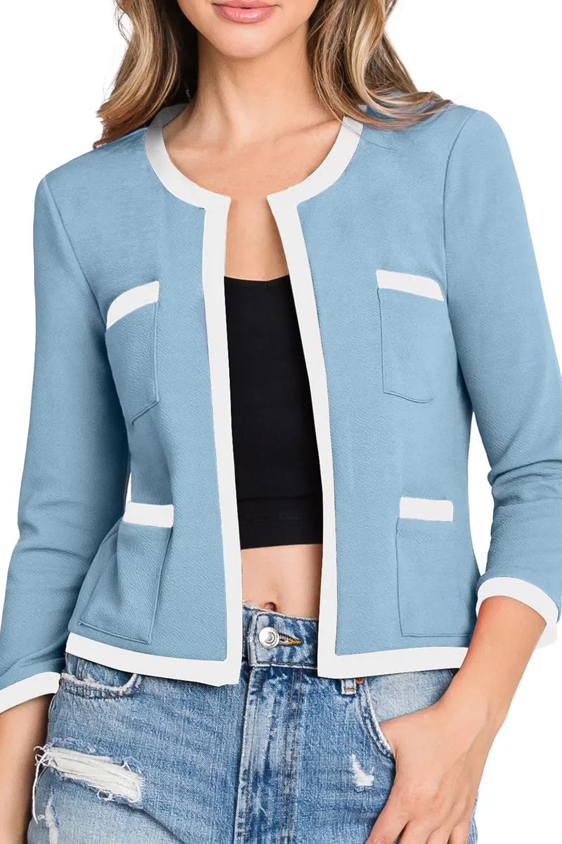 COLLARLESS LONG SLEEVE OPEN BLAZER