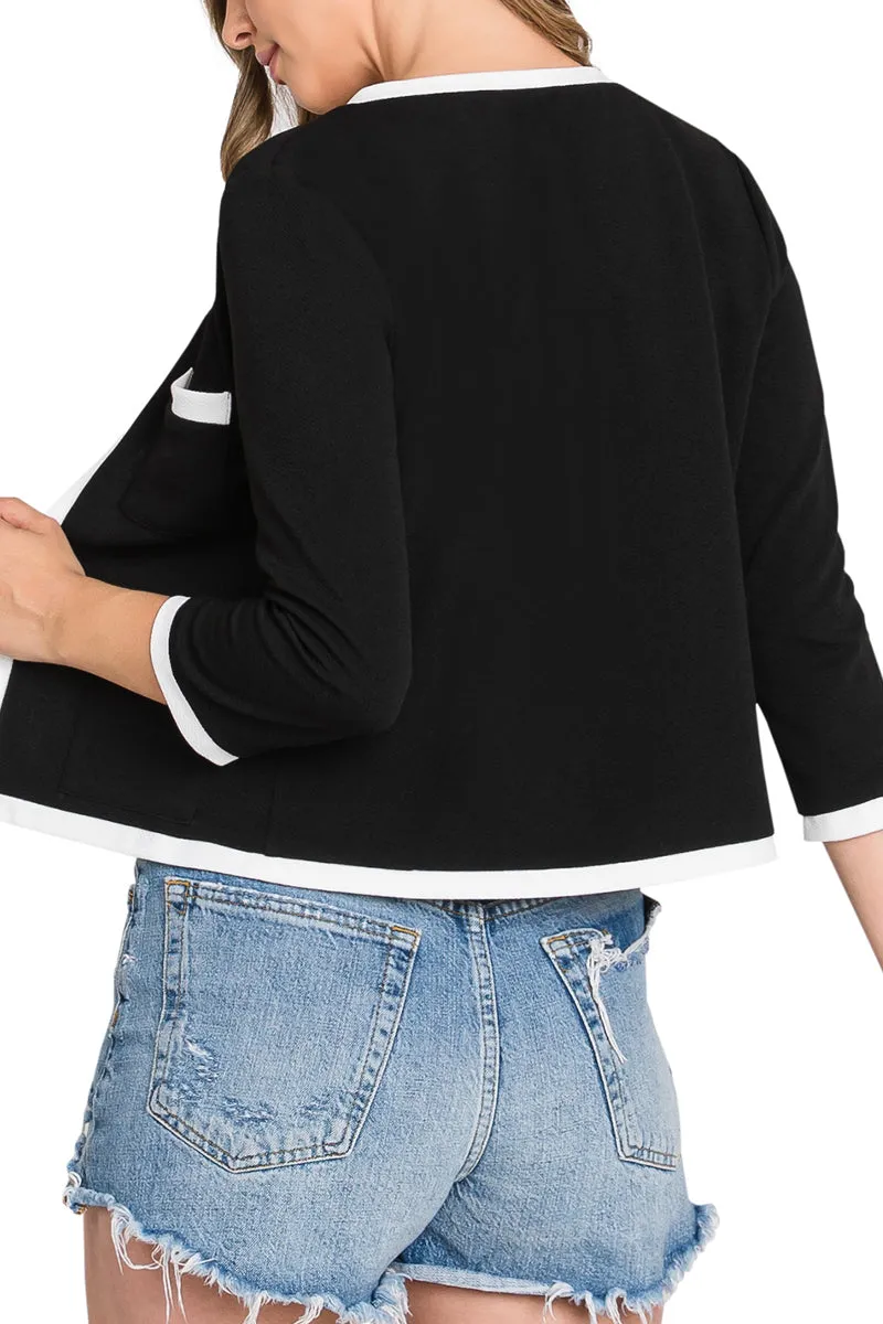 COLLARLESS LONG SLEEVE OPEN BLAZER