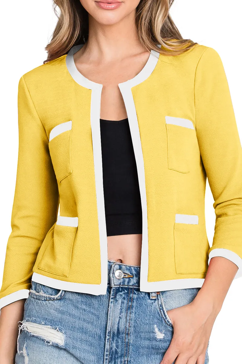 COLLARLESS LONG SLEEVE OPEN BLAZER