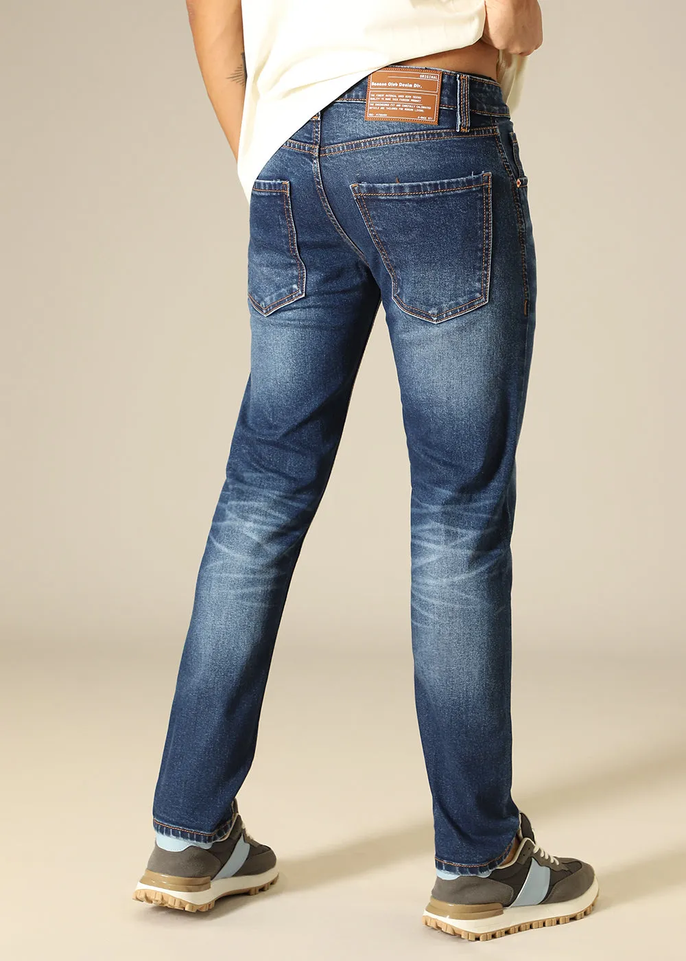 Dark Blue Faded Ankle Slim Fit Jeans