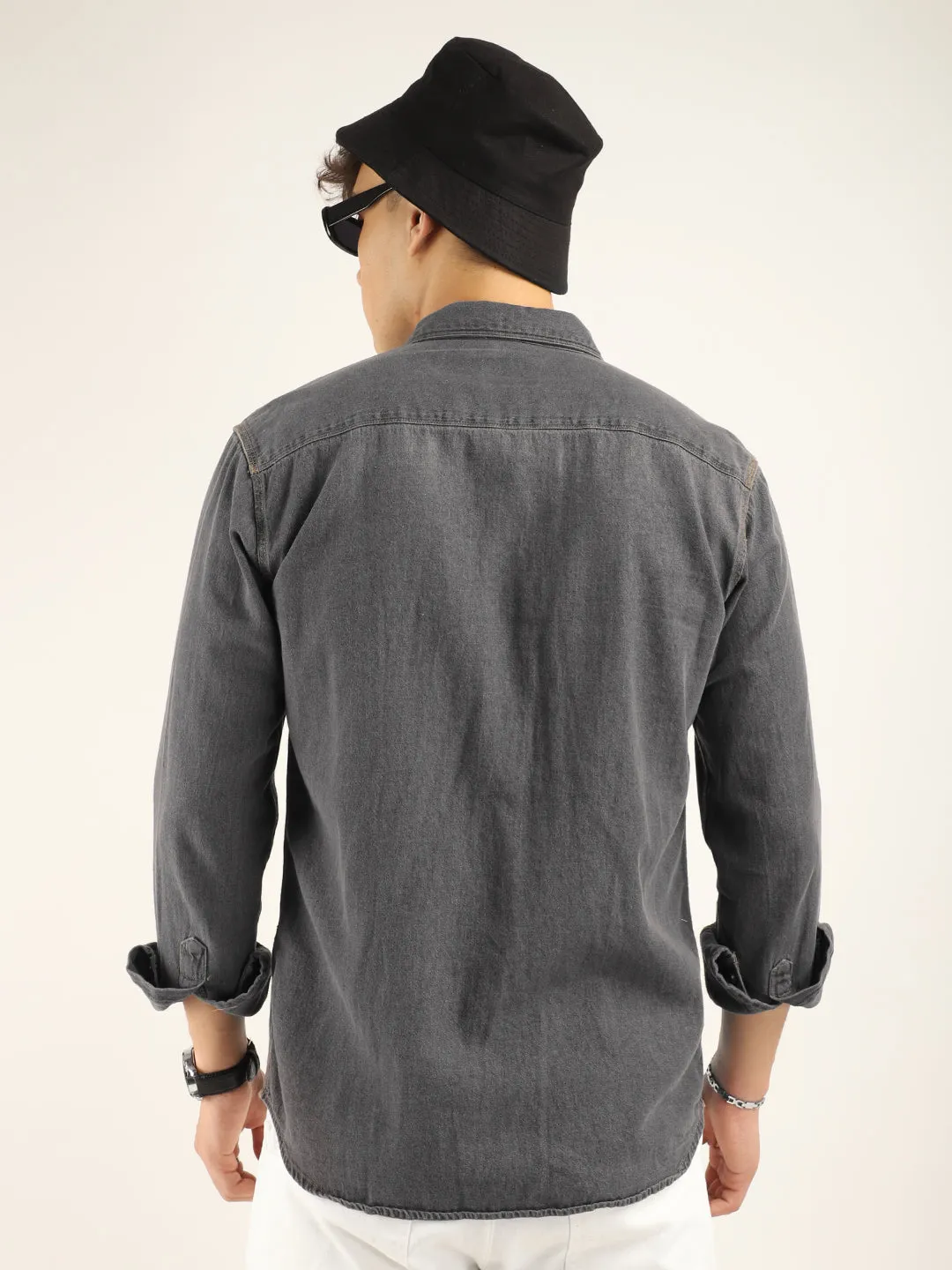 DenimDrift Washed Grey Shirt