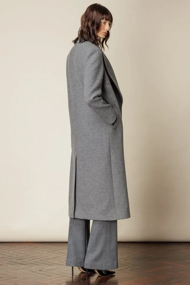 Dita Wide Peak Coat - Grey Wool Silk