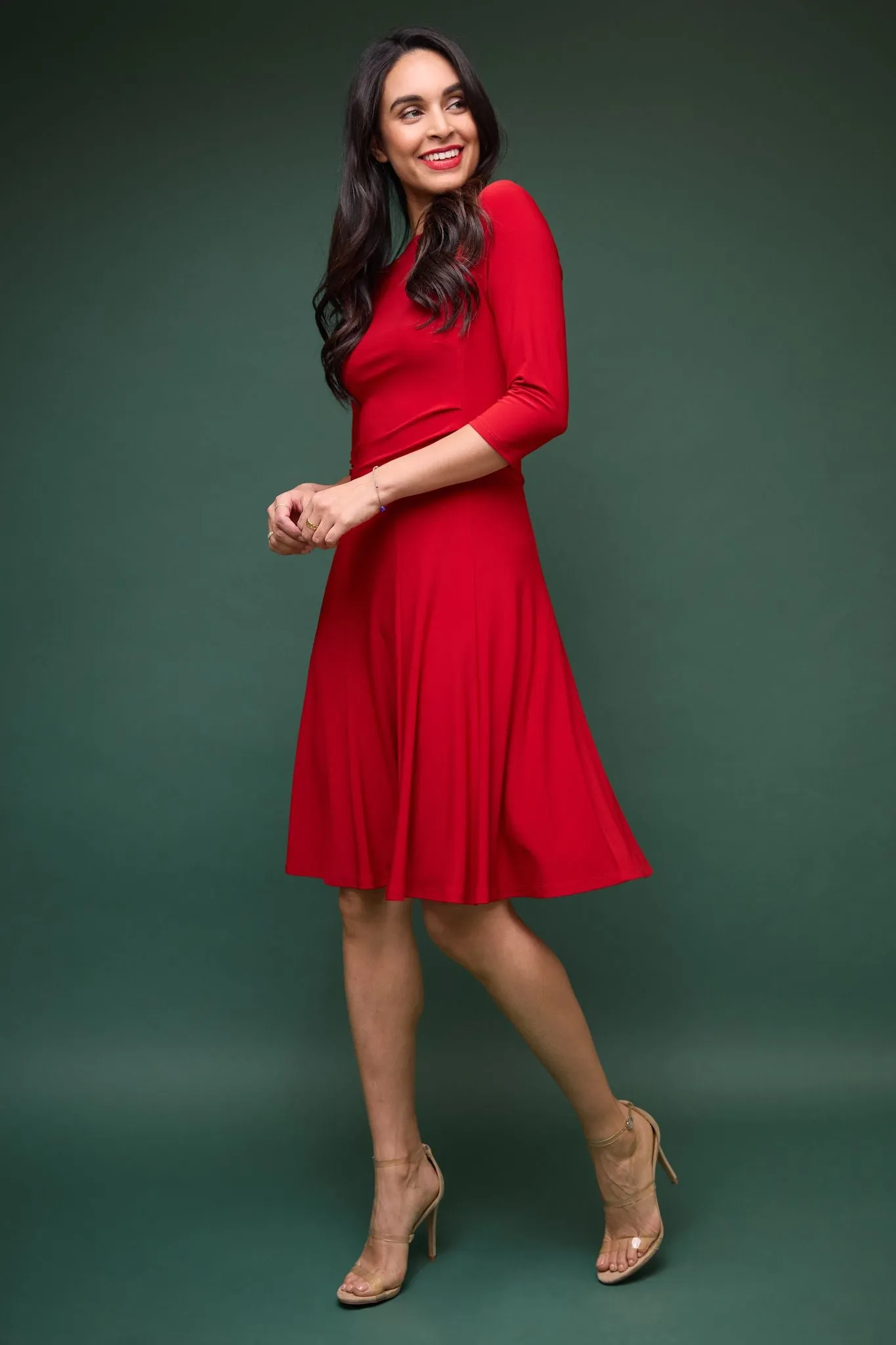 Flared Business Dress with 3/4 Sleeves