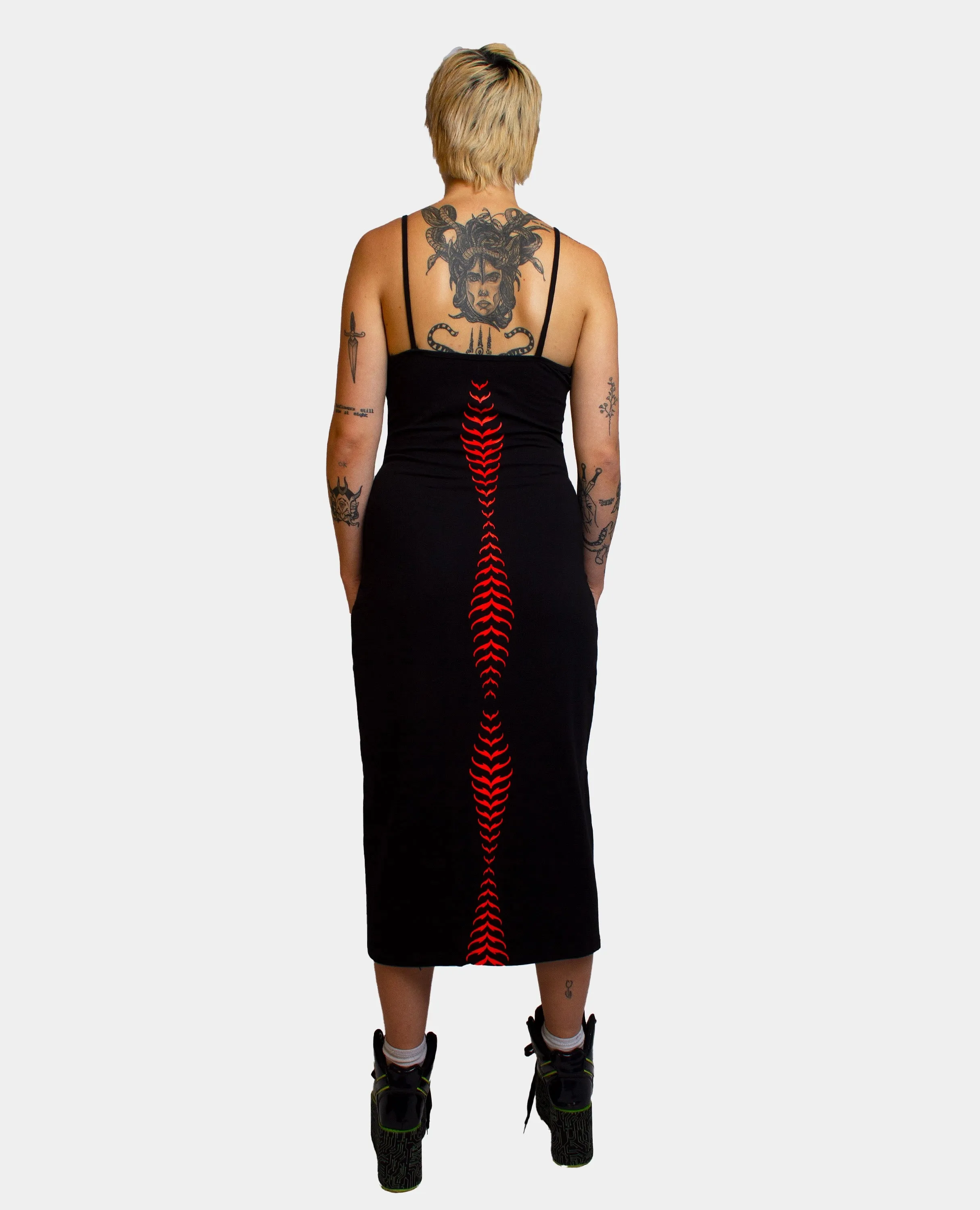 FRONT SPLIT DRESS TRIBAL PHOENIX BLACK / RED