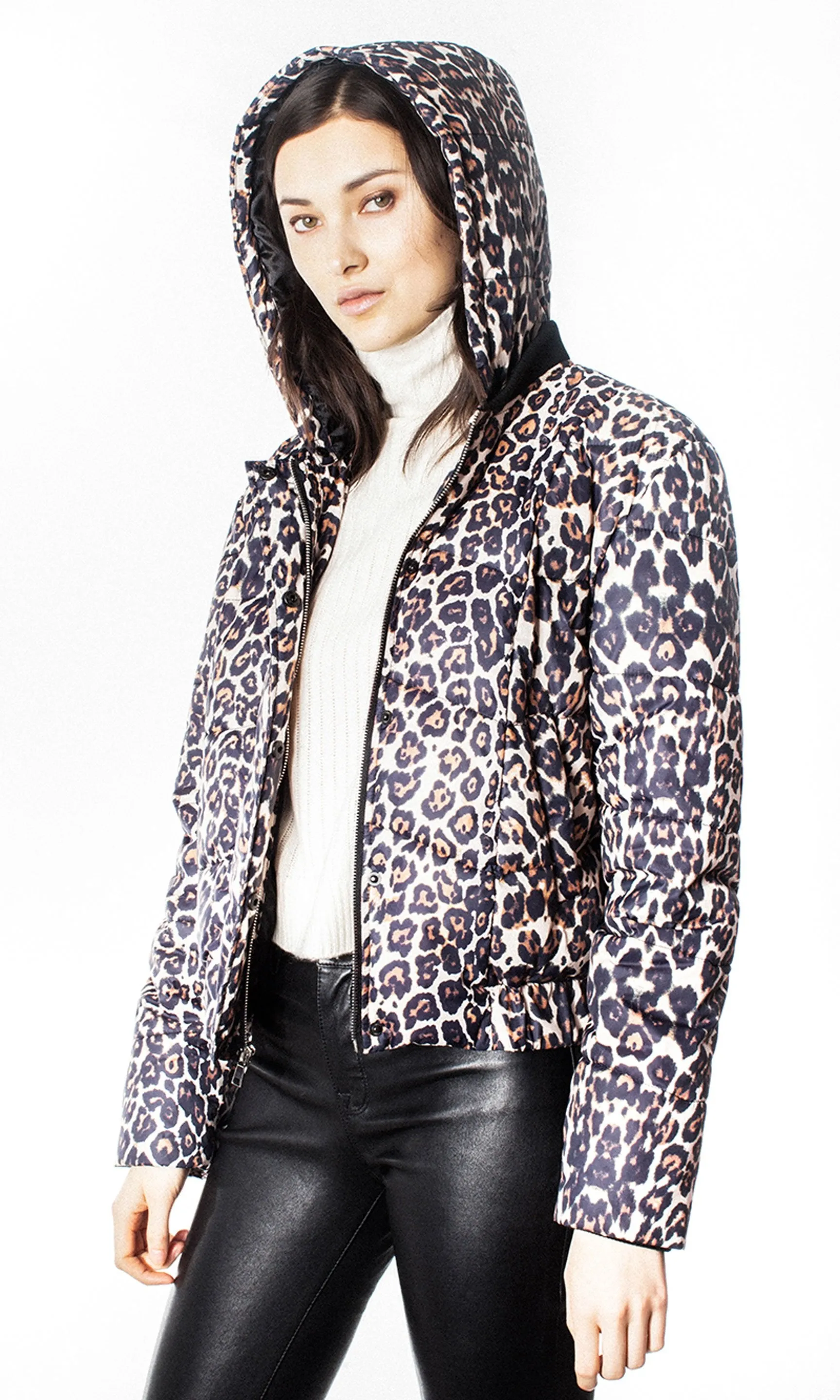 GENERATION LOVE HOODED LEOPARD PRINT PUFFER F19312