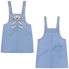 Girls Denim Overalls Dress,Cute Bear Simple Design Summer Colored Jumpsuit Dress and Set