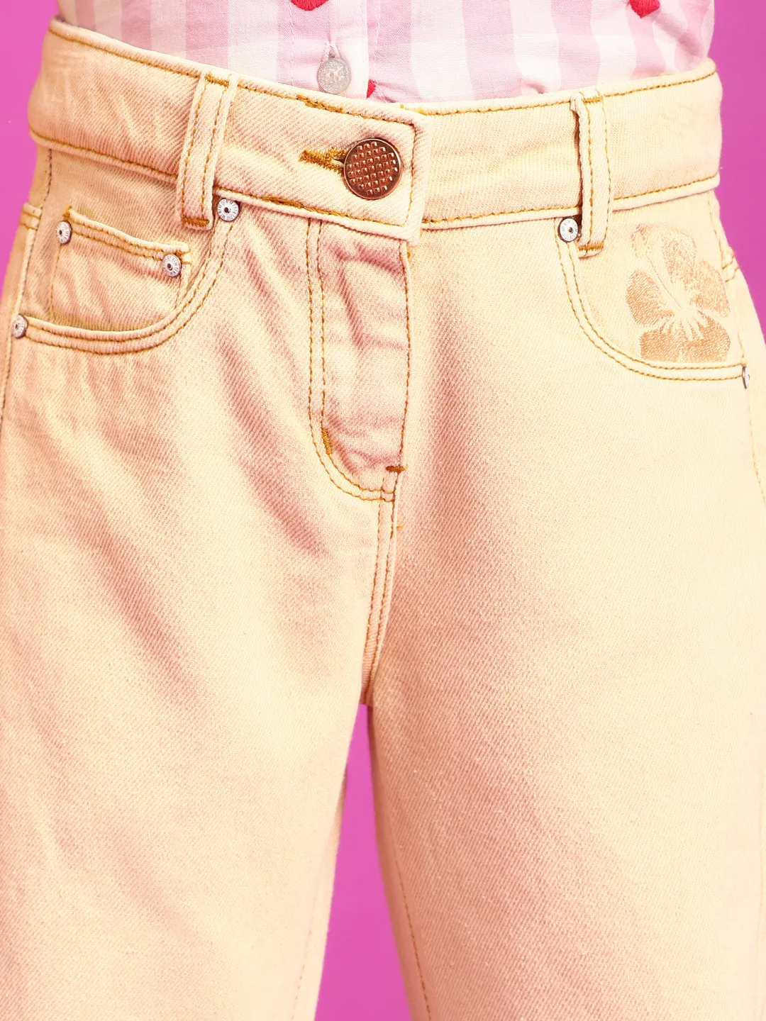 Girls Pink Straight fit Cotton Jeans