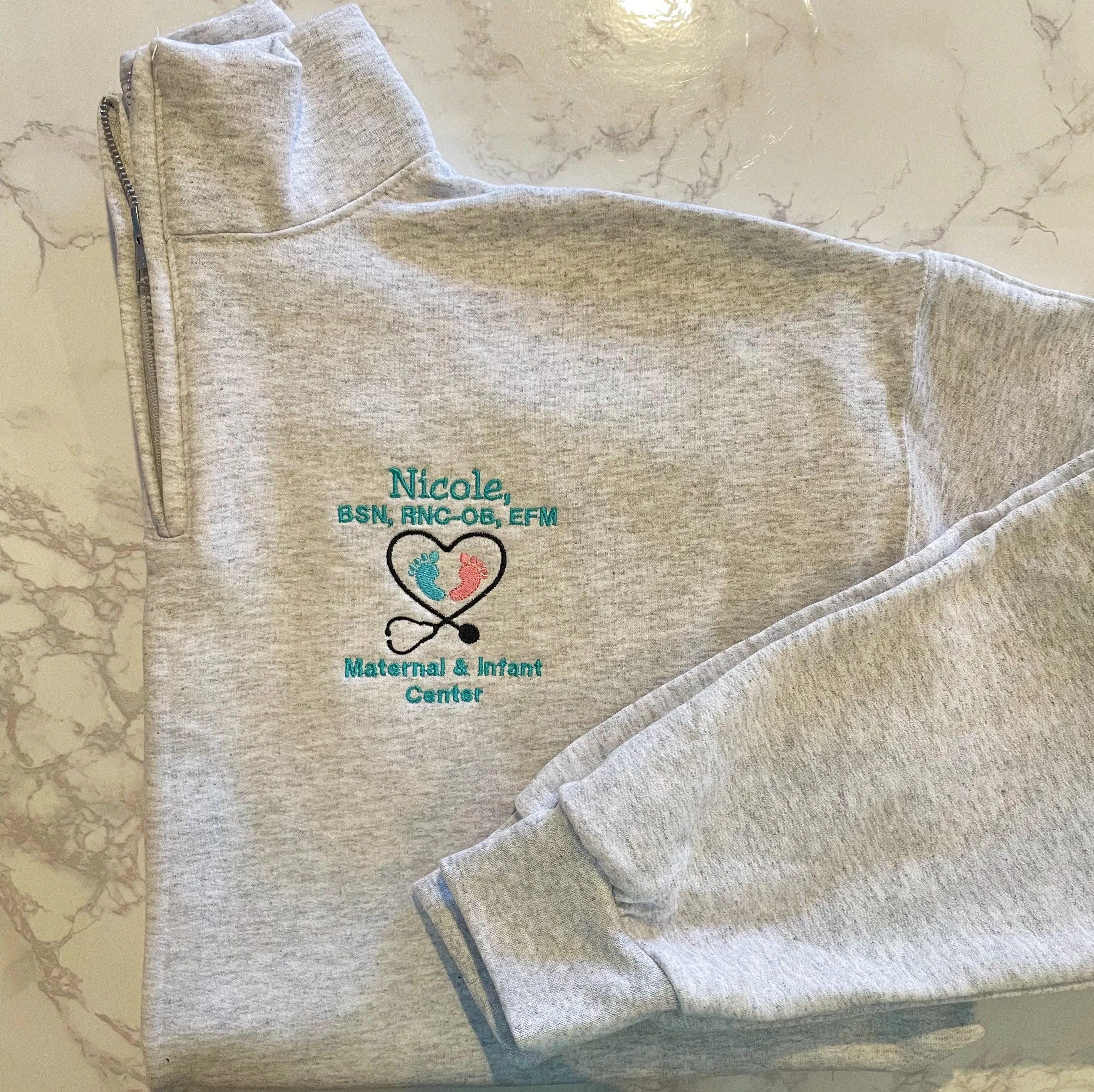 Heart Stethoscope With Baby Feet Quarter Zip Sweatshirts