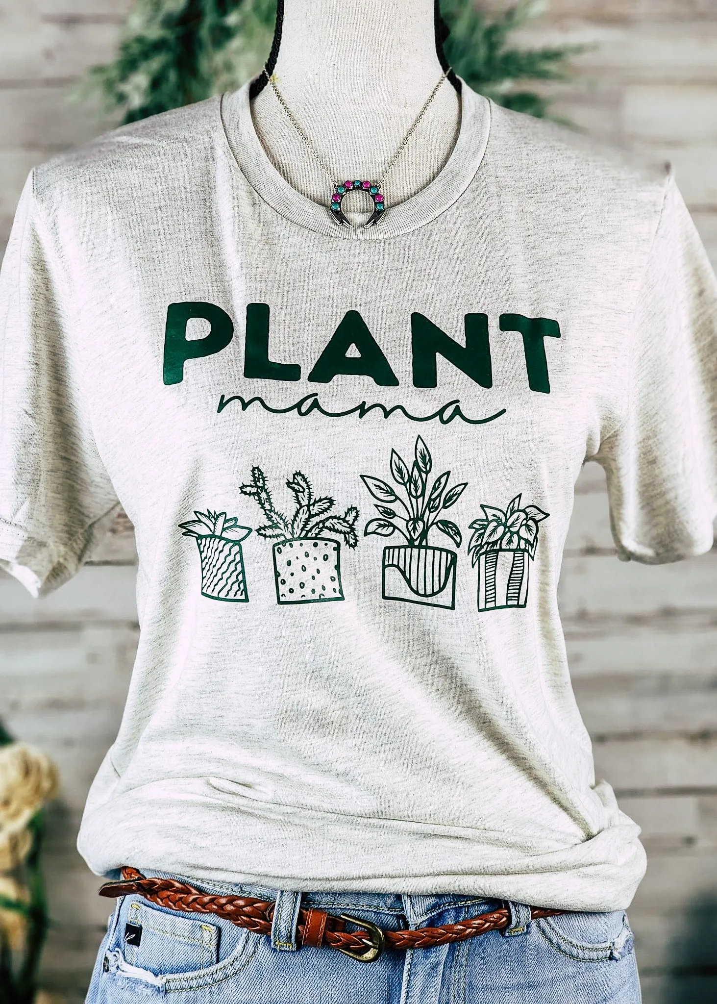 Heather Natural Plant Mama Short Sleeve Graphic Tee