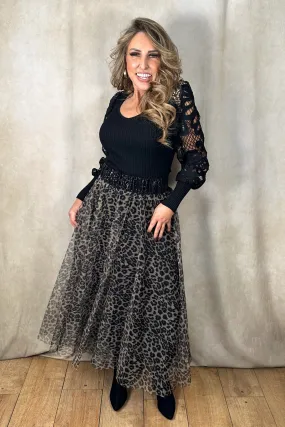 Leopard Print Net Skirt