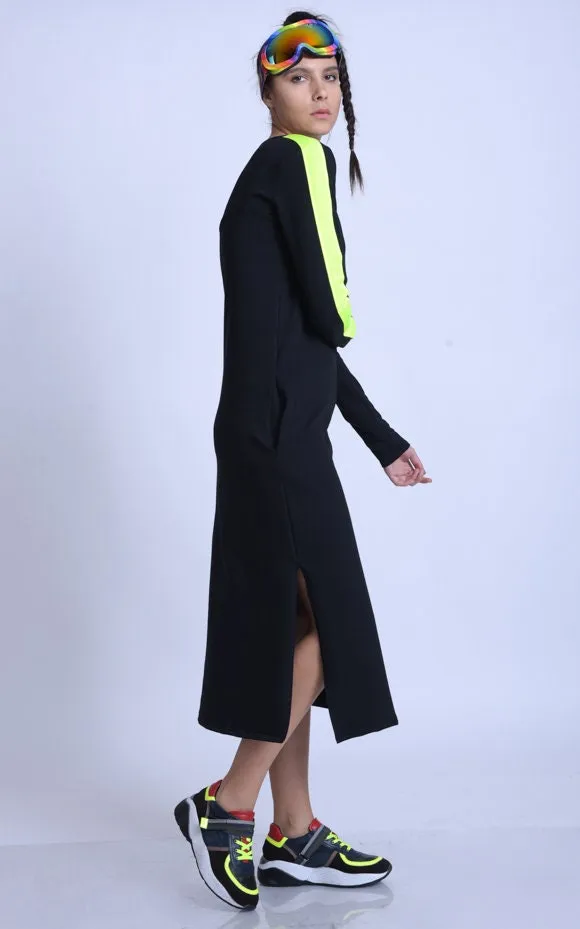 Long Sleeve Casual Dress With Neon Details