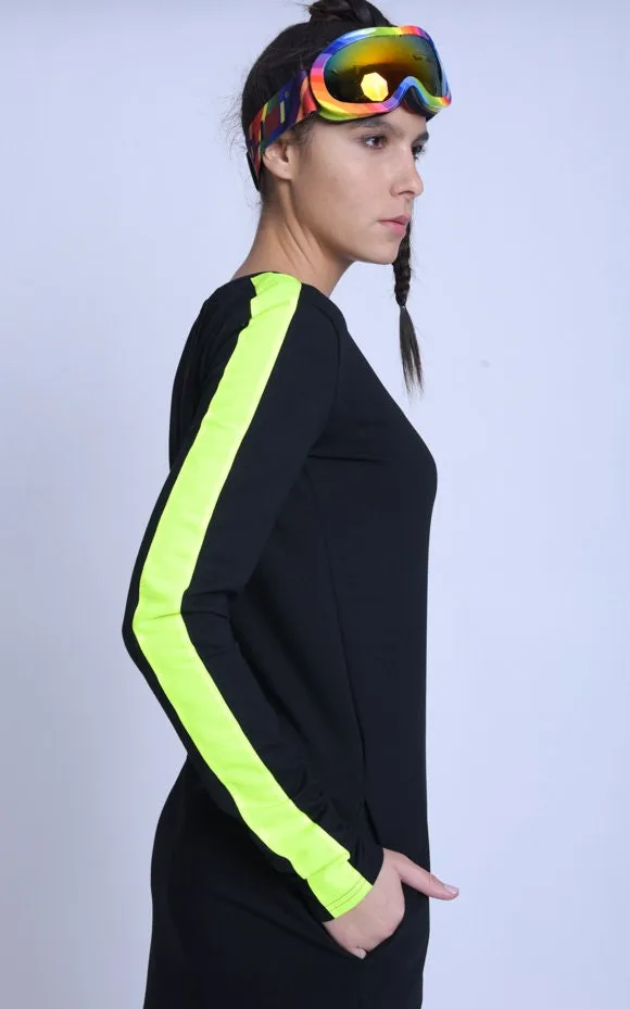 Long Sleeve Casual Dress With Neon Details