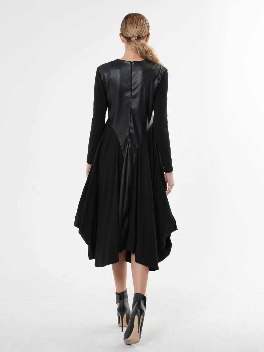 Long Sleeve Dress With Vegan Leather Front