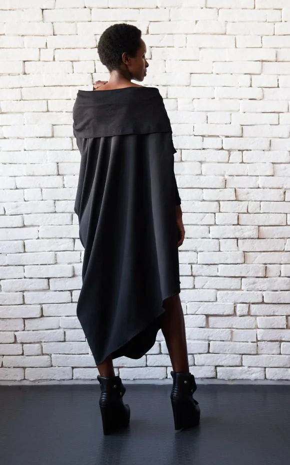 Loose Open Shoulders Dress In Black