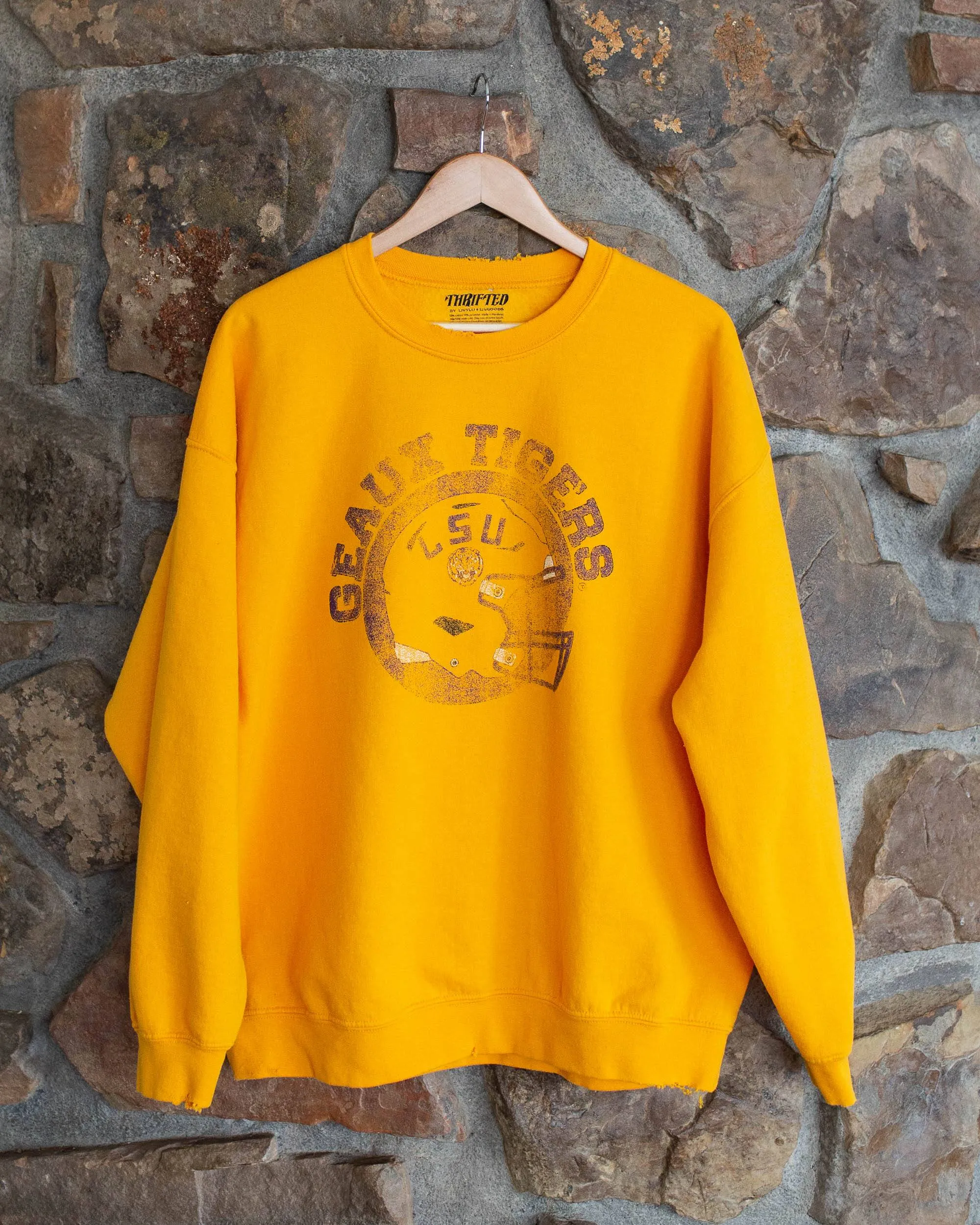 LSU Tigers Helmet Circle Gold Thrifted Sweatshirt